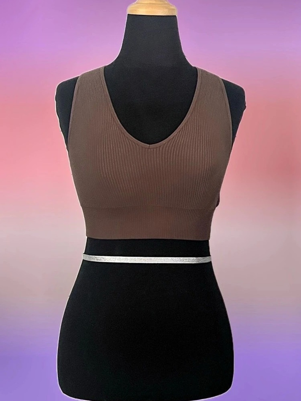 Ribbed Scoop Neck Tank Top in Brown Like New